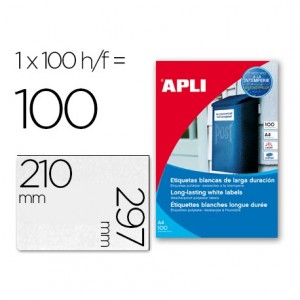 Etiquetas adhesivas Apli 12121 tamaño 210x297 mm poliéster impresión laser