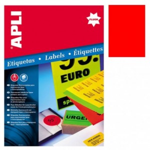 Etiqueta Adhesiva Apli 210x297 mm Rojo Fluorescente Caja con 20 hojas