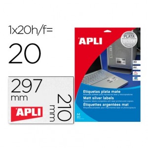 Apli Etiquetas adhesiva 10071 metalizada 210x297 mm caja 20 hojas con 20