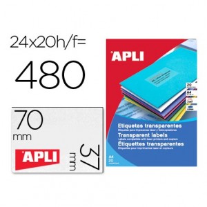  Apli Etiquetas adhesivas 1224 transparentes 70x37 mm caja 20 hojas con 480