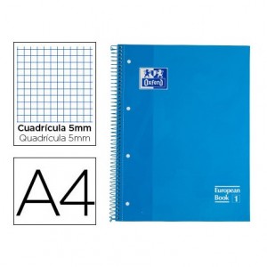 Cuaderno Oxford A4 Turquesa Tapa Extradura Cuadrícula 5 mm