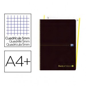 Cuaderno Oxford Ebook 1 A4+ Negro y Lima Tapa Plastico Cuadricula 5 mm