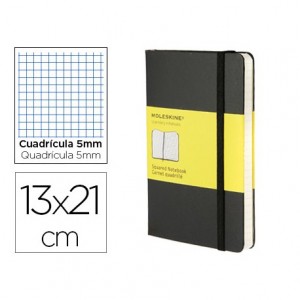 Libreta Moleskine tapa dura cuadricula negro 13x21 cm