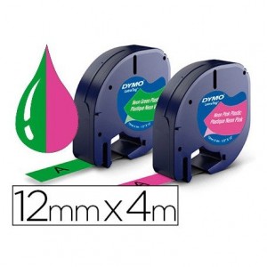 Cinta Letratag Dymo 12mm x 4m 2 unidades rosa neon y verde neon