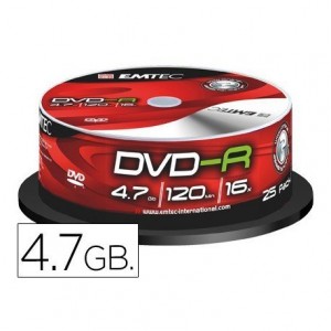 DVD-R Emtec 4,7GB 120min velocidad 16X Tarrina 25 unidades