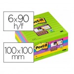 Post it ® Bloc de notas adhesivas Super sticky quita y pon 100x100 mm varios colores Pack de 6 unidades