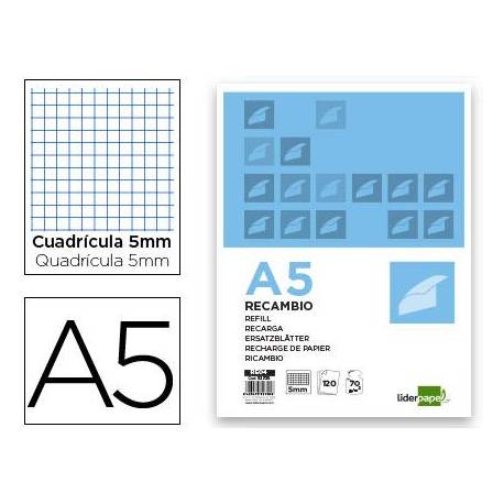 Recambio Liderpapel DIN A5 6 taladros 80 gr cuadrícula